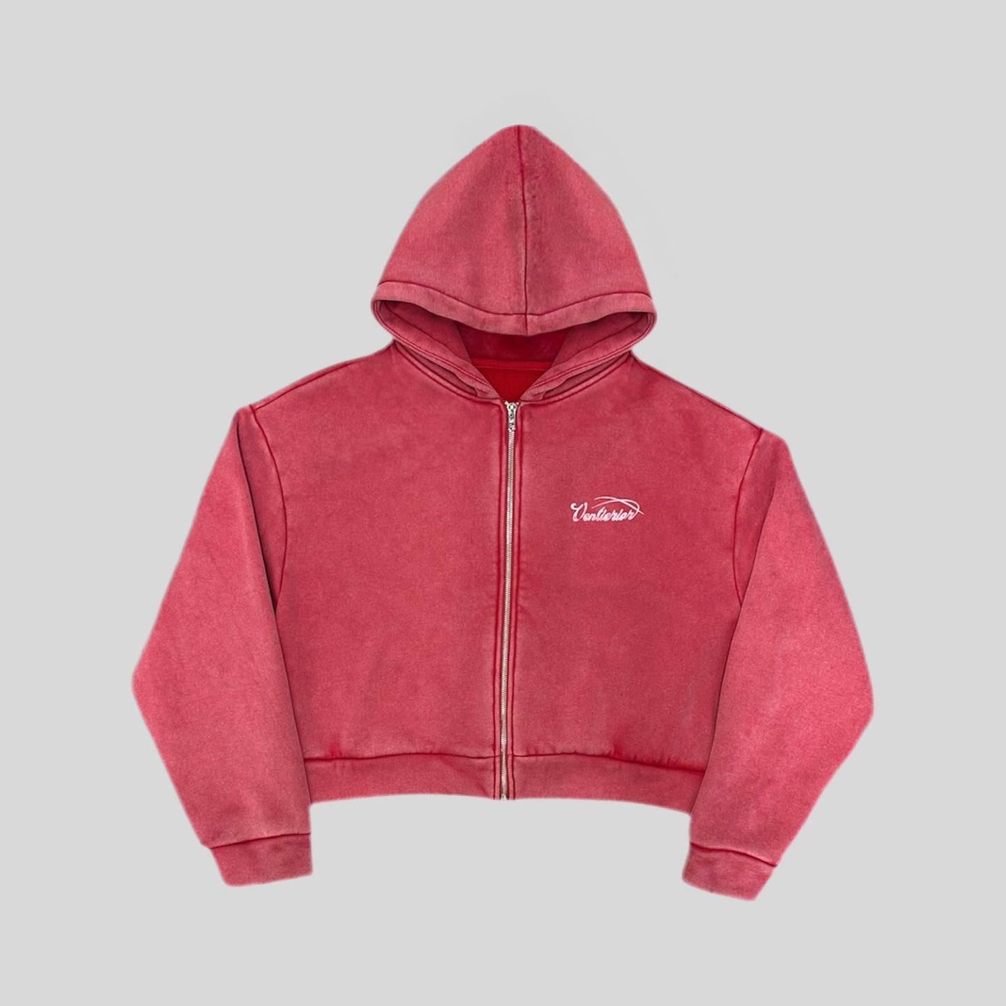 Pink Washed Crop Zip-Up Hoodie